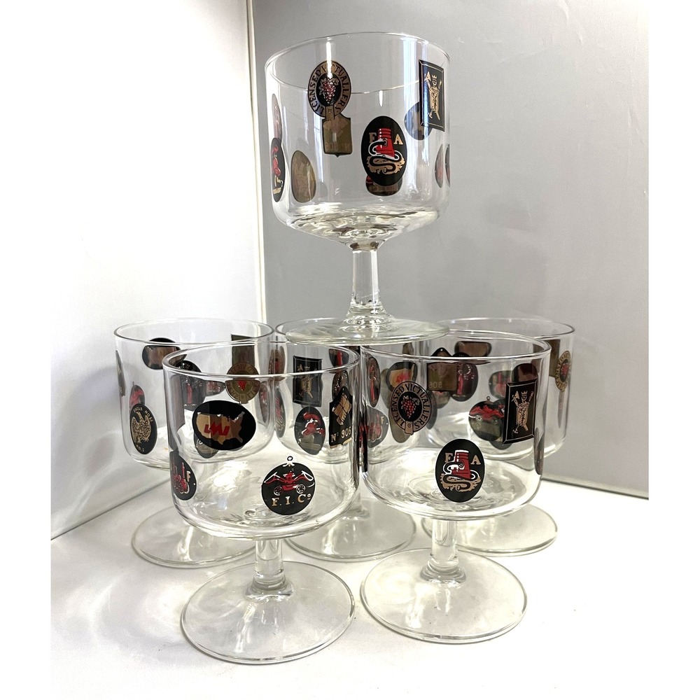 Vintage Pub Crest Glasses Beer Wine Stem Set Of 6  Victuallers Firefighter